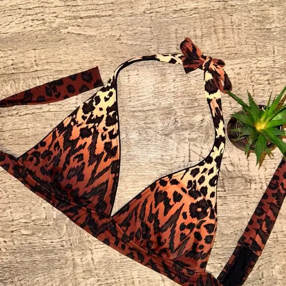 Gottex Leopard Bikini Halter Top Sz10 Animal Print‎ Mob Wife Swimwear Y2K Resort - Picture 2 of 4